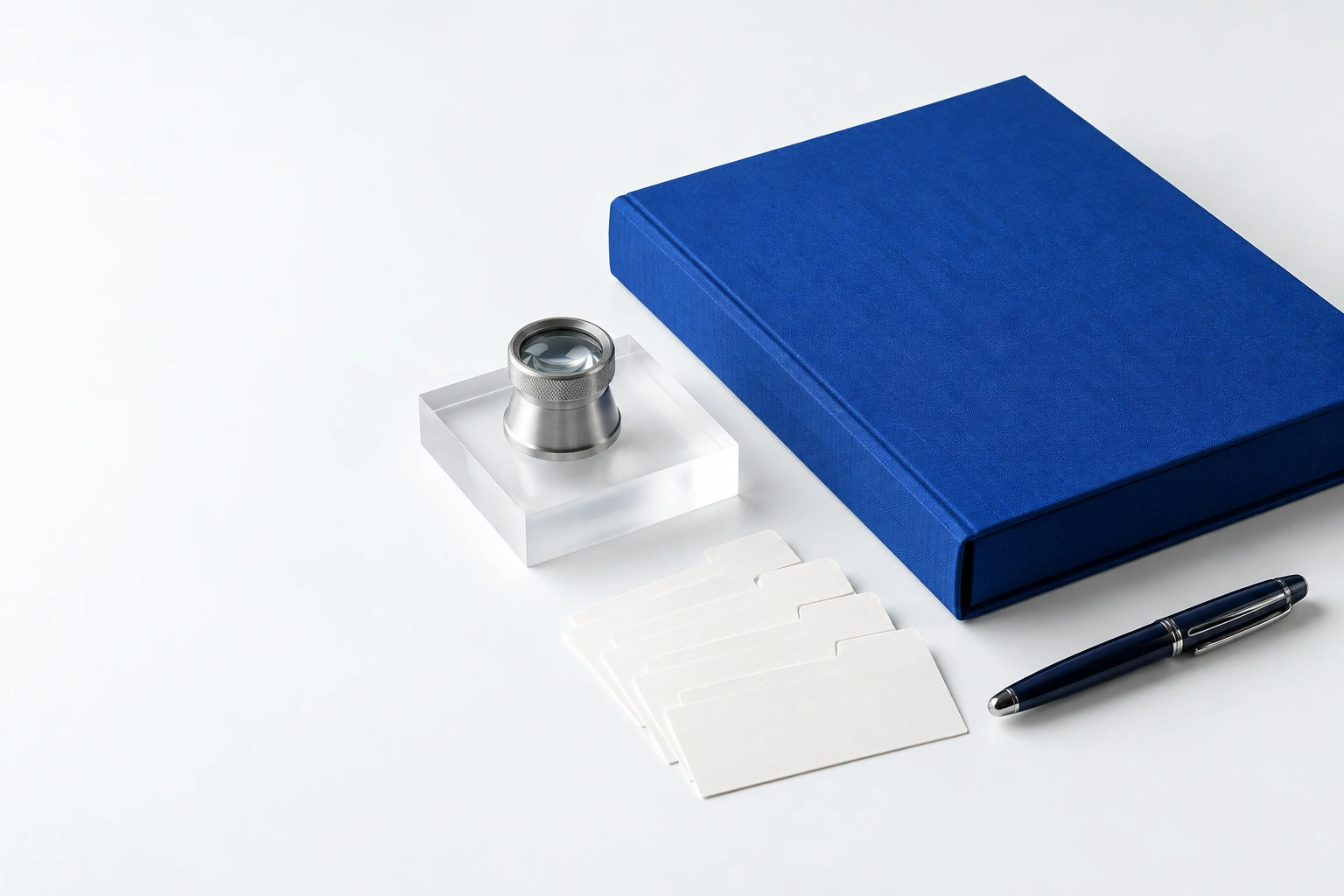 Original generated Grailset editorial still life: research desk. Decorative supporting artwork; not inventory or a product screenshot.