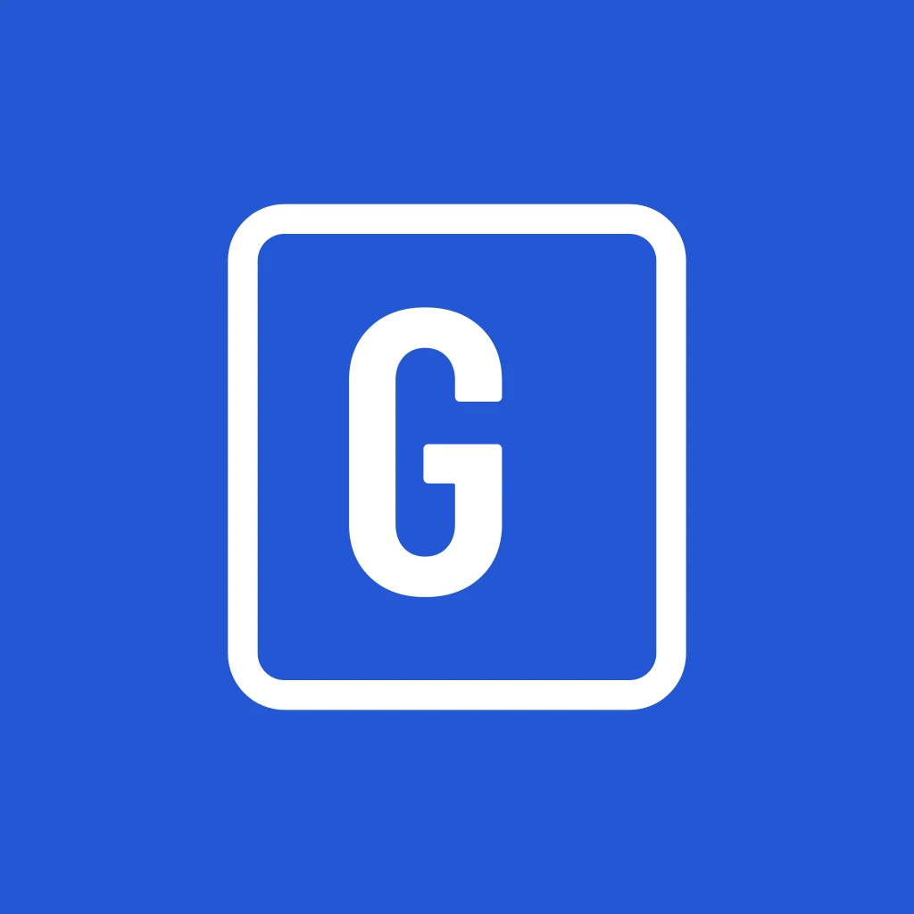 Grailset archive G centered on a cobalt square.