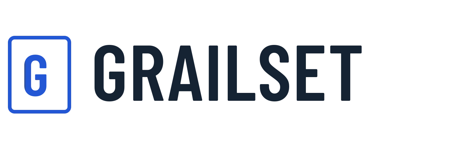 Horizontal logo · light surface; original outlined Grailset wordmark and archive G.