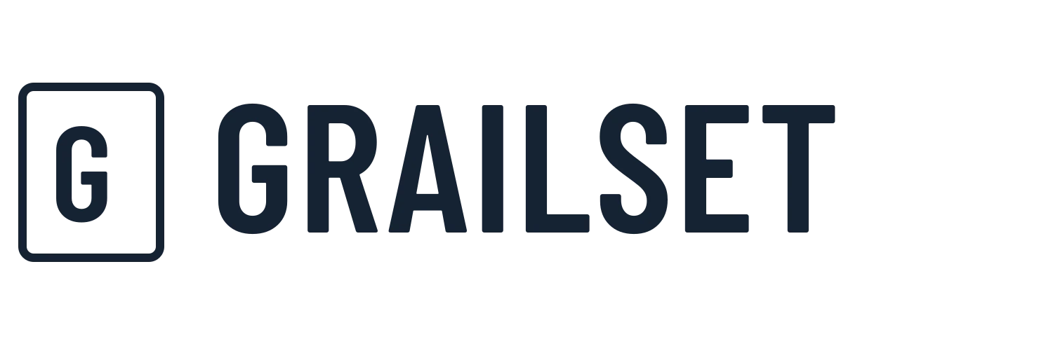 Horizontal logo · monochrome ink; original outlined Grailset wordmark and archive G.