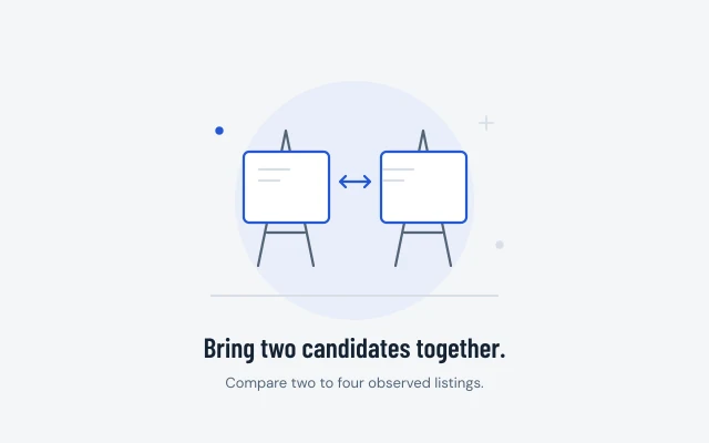Two empty presentation easels with an equal-length comparison connector, representing a comparison that needs candidates.